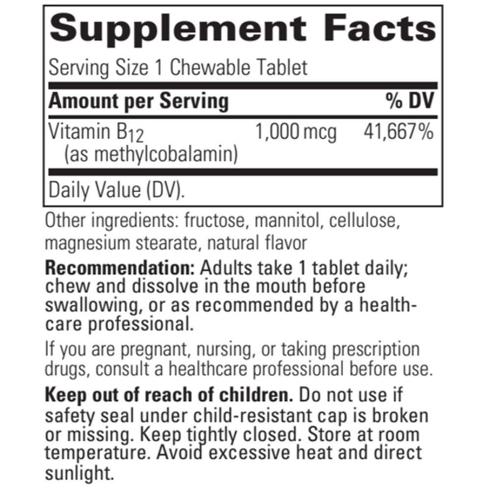 B12-Active Cherry Flavored Chewable Supplement Facts Label