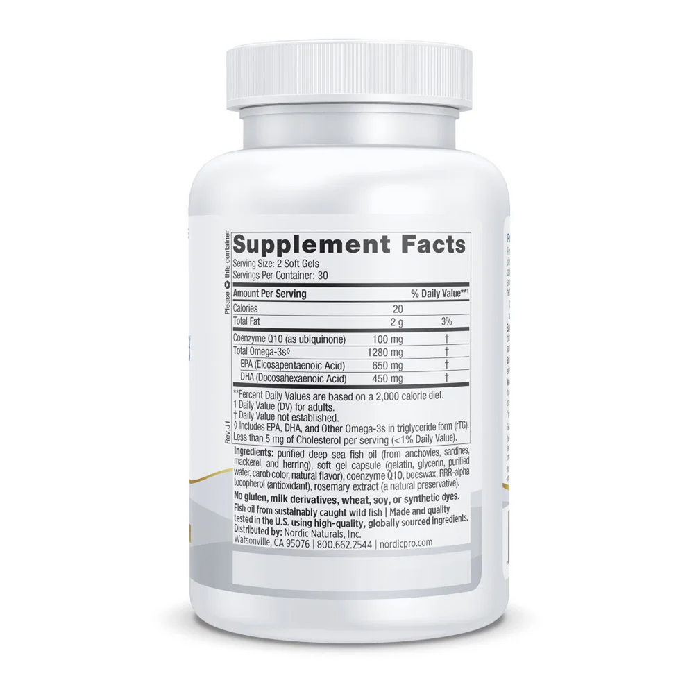 ProOmega CoQ10 Soft Gels 120 Count Supplement Facts Label