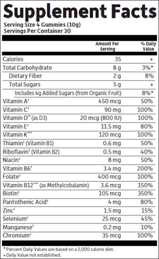 Organics Women's Multi Berry Supplement Facts Label