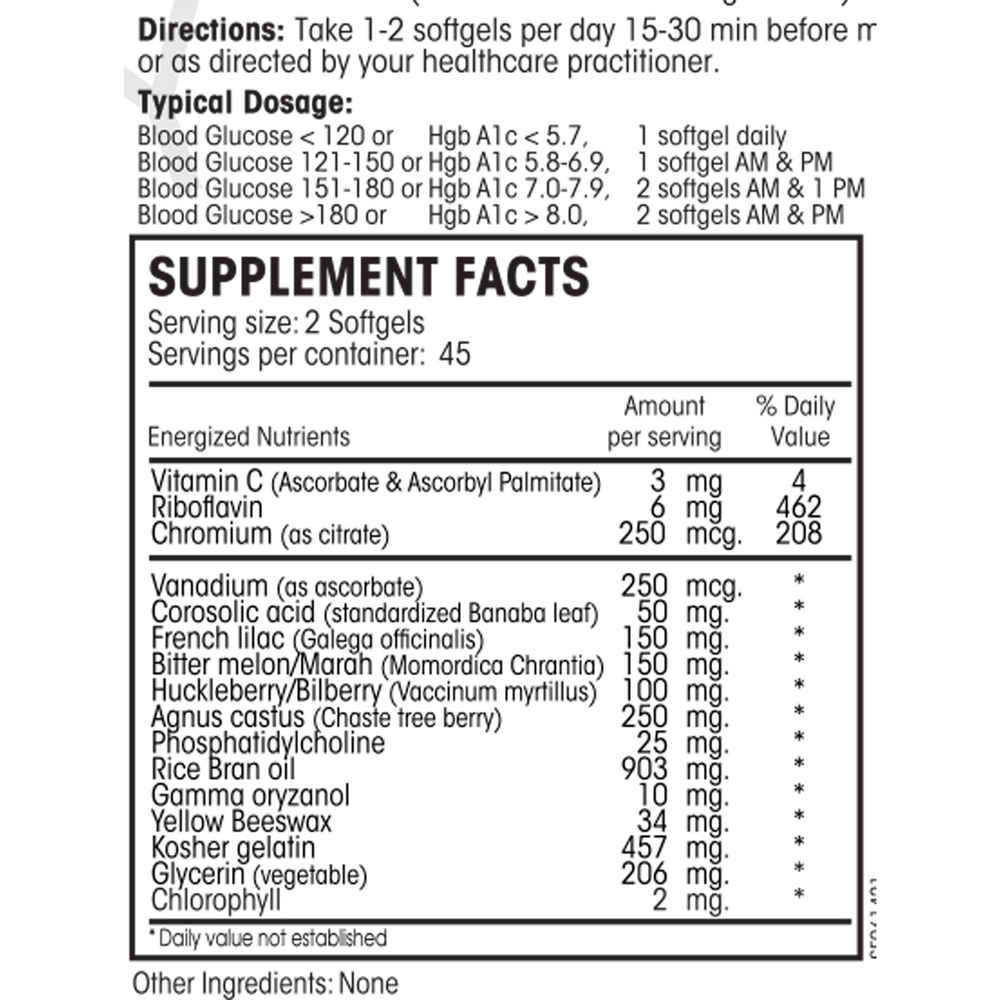 Glucose Regulation Guard Forte Supplement Facts Label