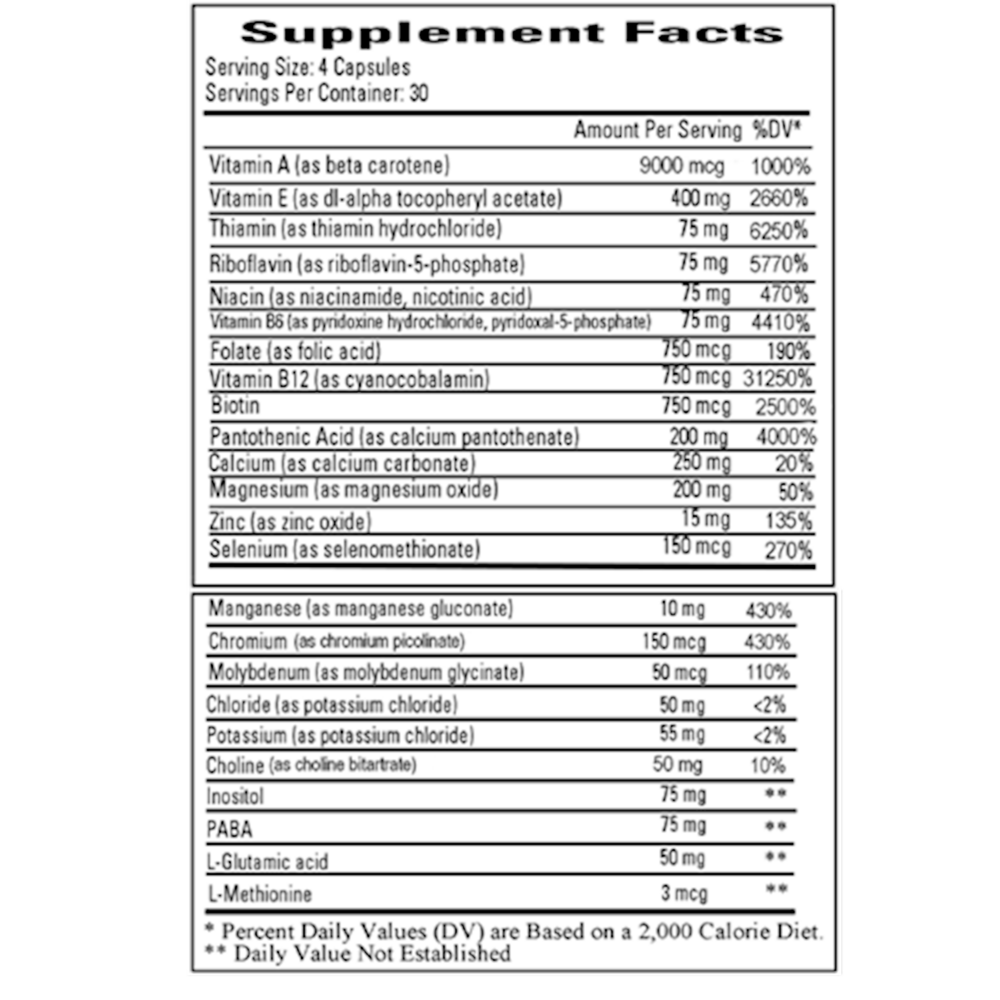 Hypomultiple without Cu/Fe Supplement Facts Label