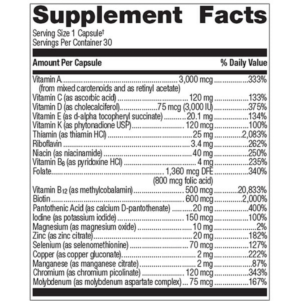 Ultra Solo without Iron Supplement Facts Label