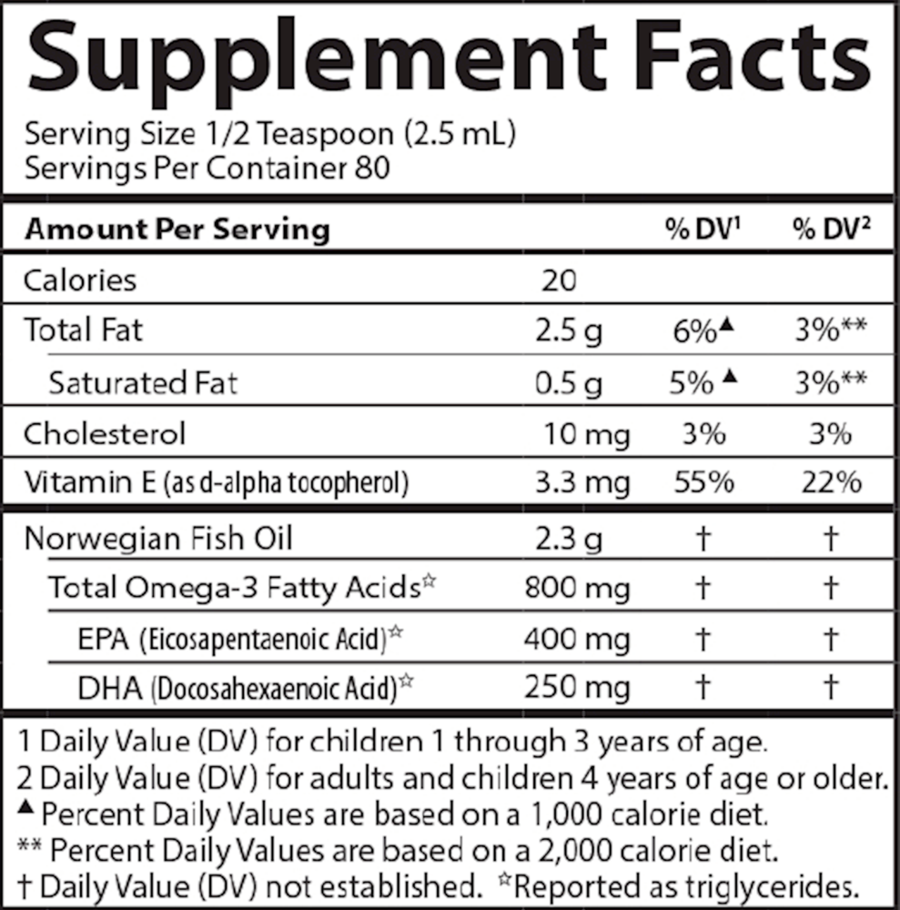 Carlson Kids Finest Fish Oil Orange Supplement Facts Label