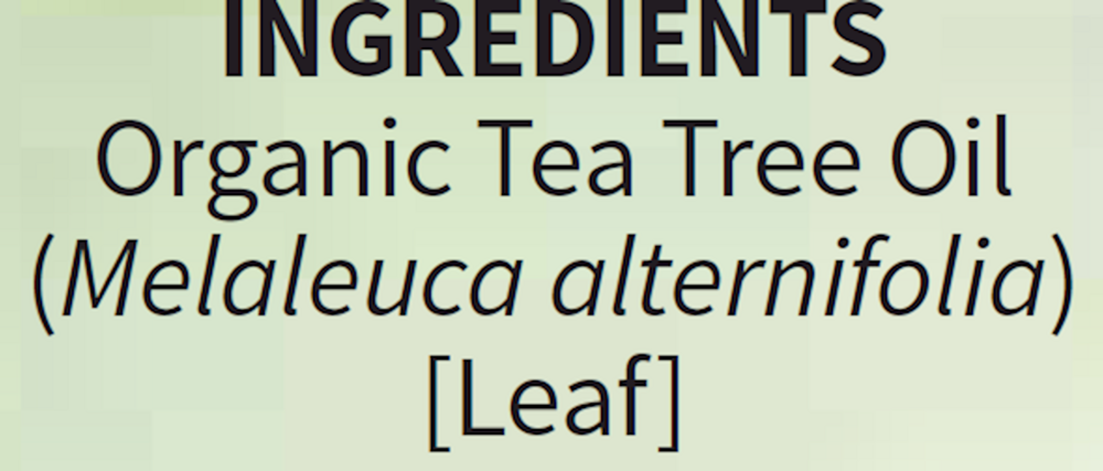 Tea Tree Organic Essential Oil Supplement Facts Label