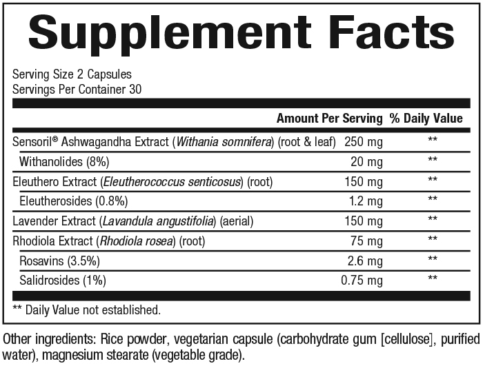 Stress-Relax Adrenal Serenity Supplement Facts Label