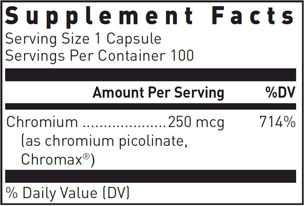 Chromium Picolinate (250 Mcg) Supplement Facts Label