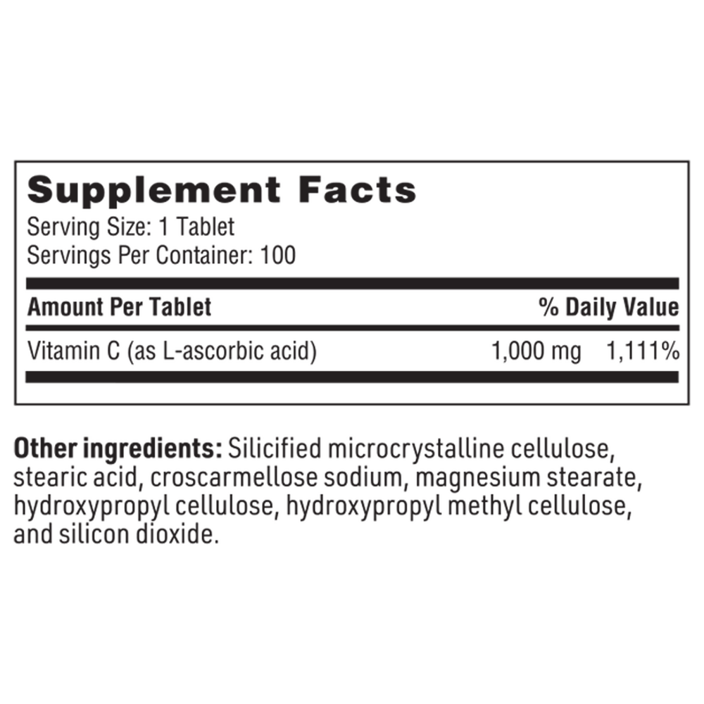 Vitamin C 1,000 mg Supplement Facts Label