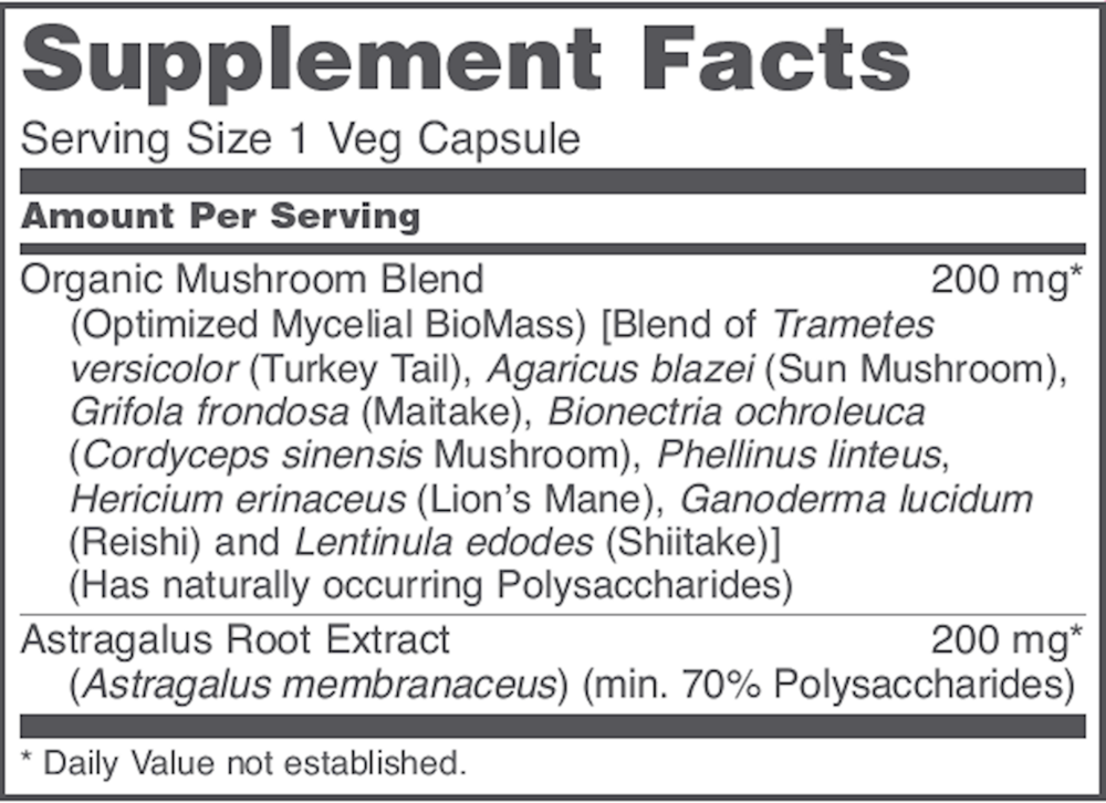 Mycel Immune Plus™ Supplement Facts Label