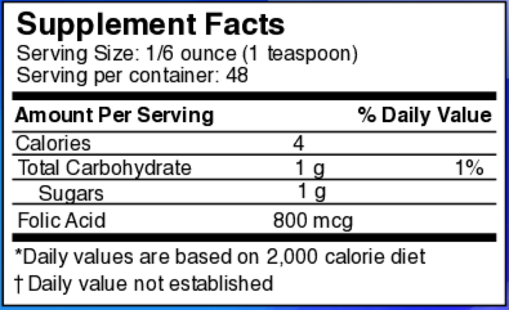 Liquid Folic Acid Supplement Supplement Facts Label