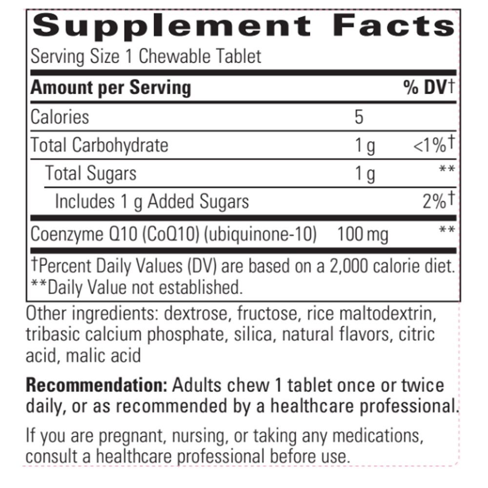 Vitaline COQ10 100 mg Chewable Tropical Fruit Supplement Facts Label