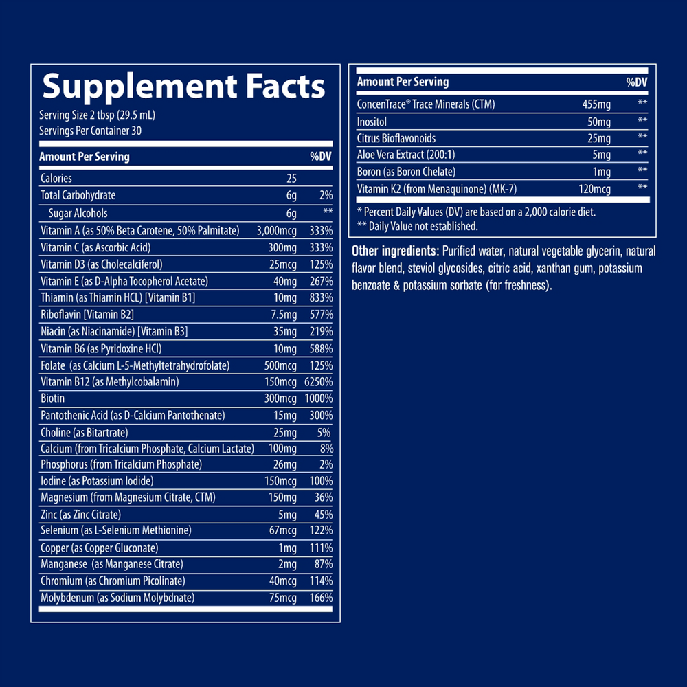 Liquid Multi Vitamin-Mineral Orange Mango Supplement Facts Label