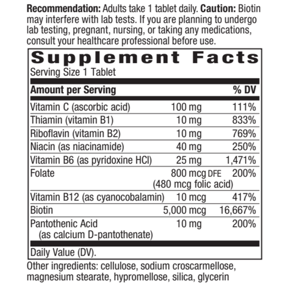 Biotin Forte 5 mg without Zinc Supplement Facts Label