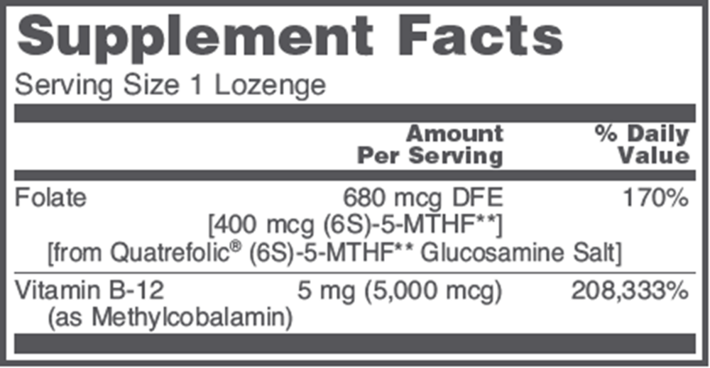 Methyl B12 5000 mcg Supplement Facts Label