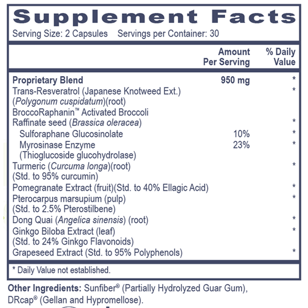 NRF2 Accelerator Supplement Facts Label