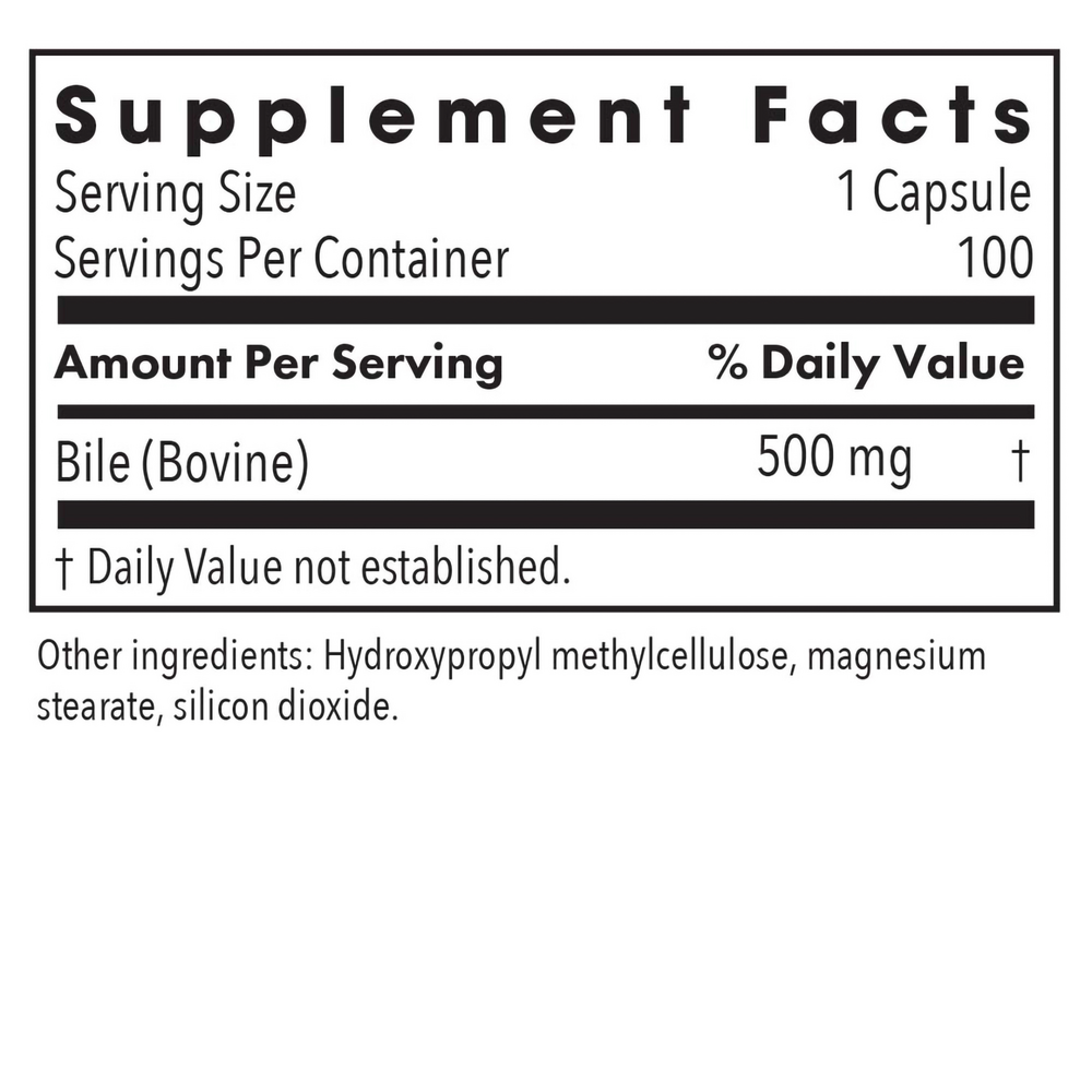 Ox Bile 500 mg Supplement Facts Label