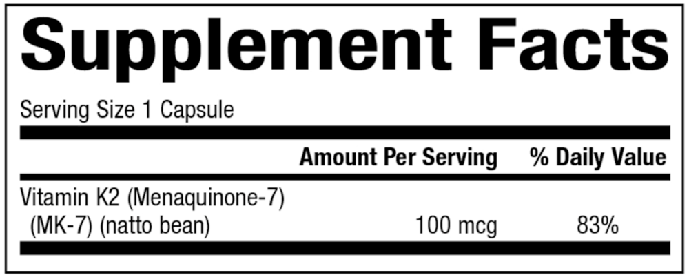Vitamin K2 100mcg Supplement Facts Label