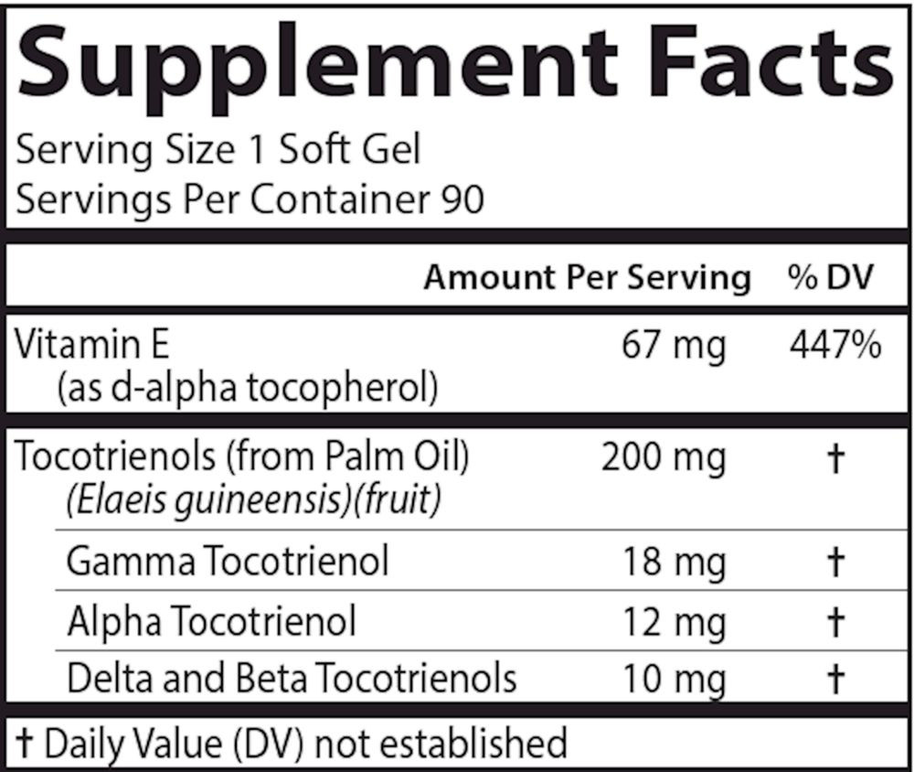 Tocotrienols Supplement Facts Label