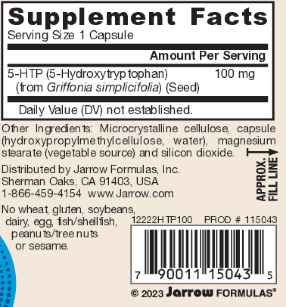 5-HTP 100 mg Supplement Facts Label