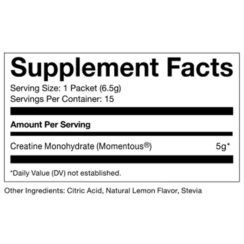 Creatine Singles - Lemon Supplement Facts Label