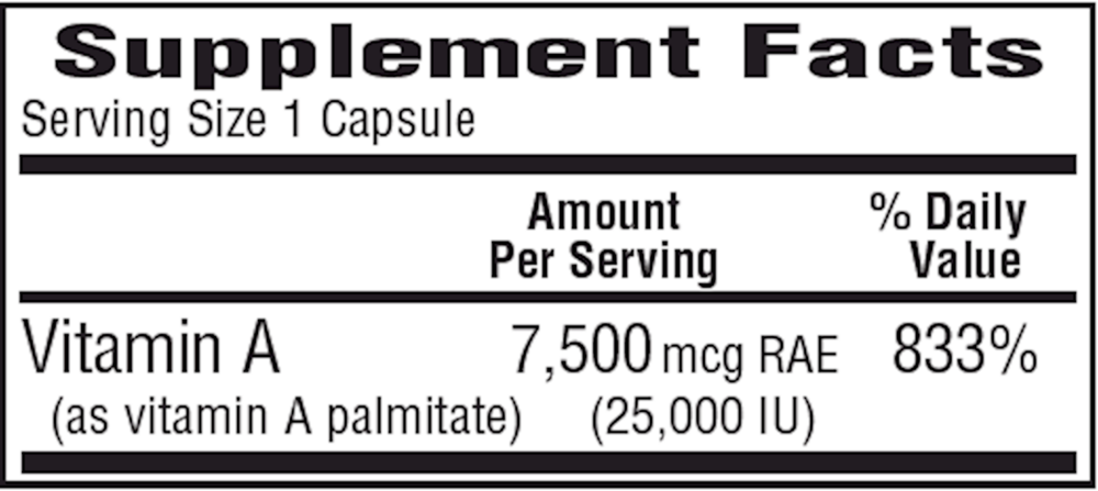 A-25 Supplement Facts Label