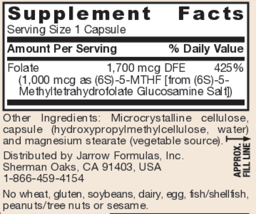 Methyl Folate 1000 mcg Supplement Facts Label