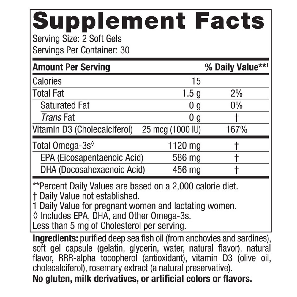 Postnatal Omega-3 60 Soft Gels Lemon Supplement Facts Label