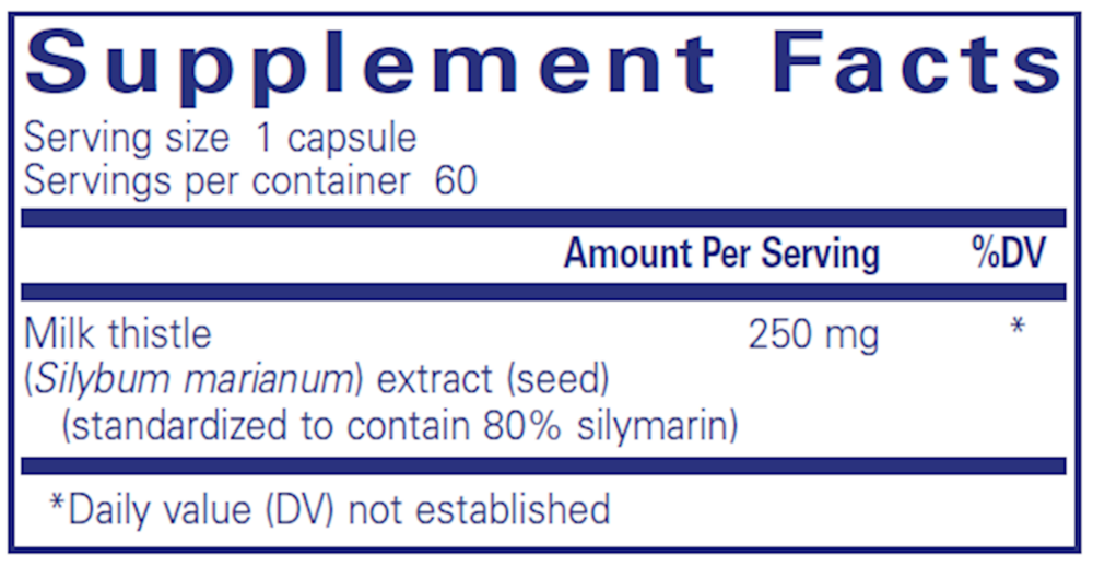 Silymarin (Milk Thistle Extract) 120ct Supplement Facts Label