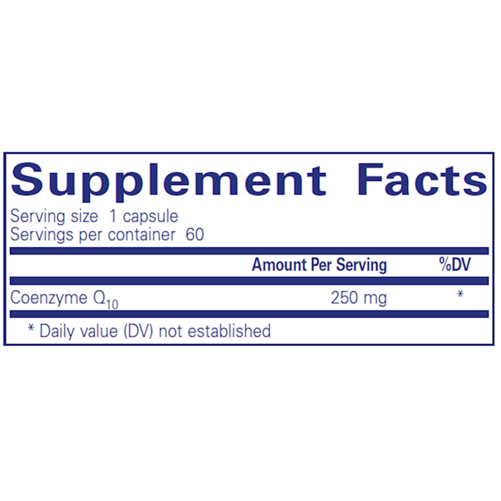 CoQ10 250 Mg. Supplement Facts Label