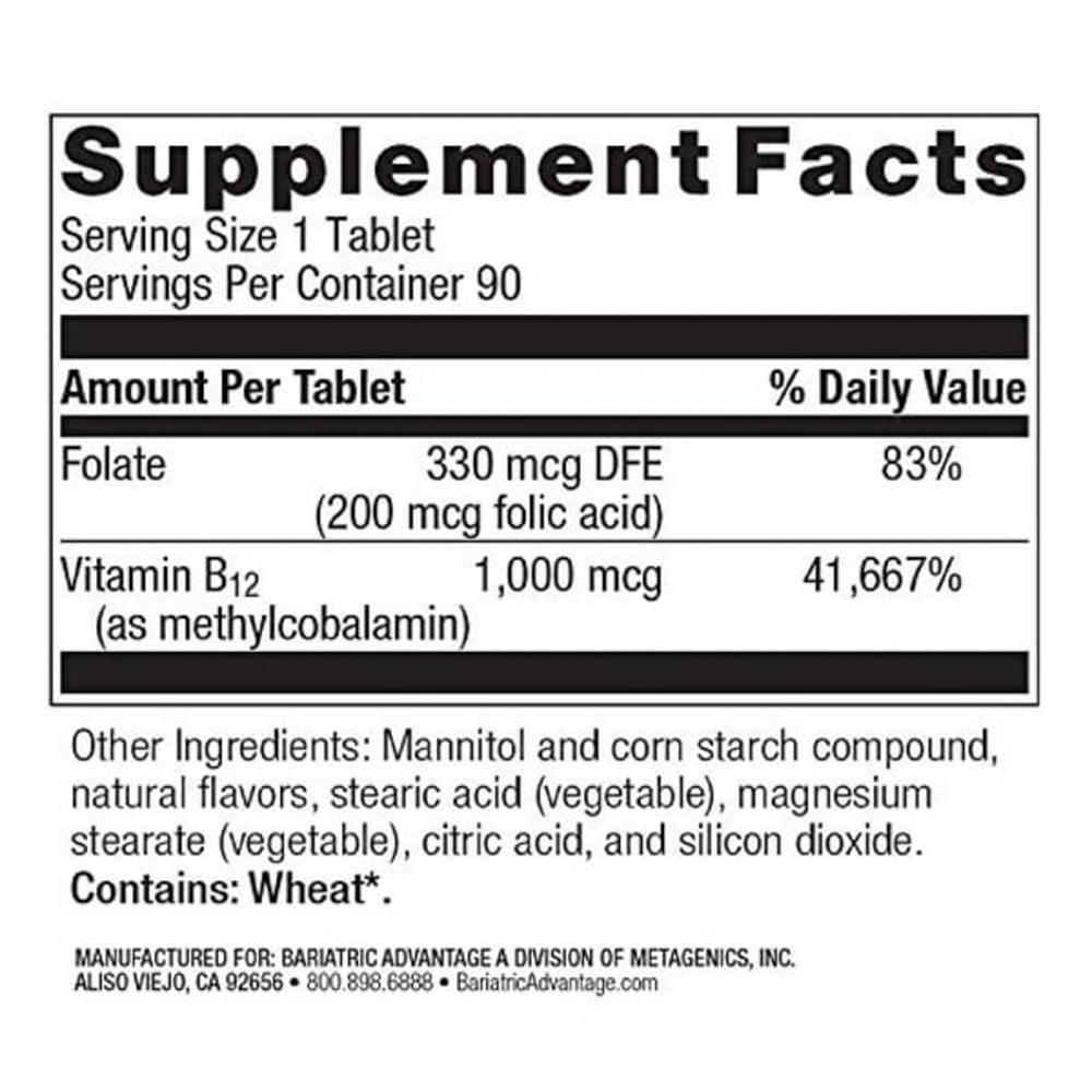 B12 Speedy Melts Black Cherry Supplement Facts Label
