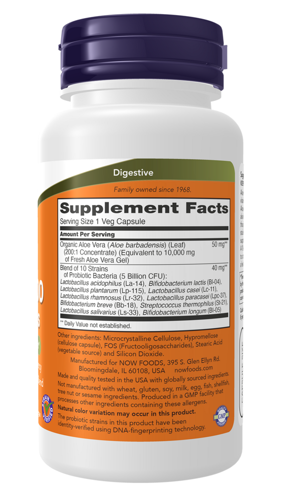 Aloe 10,000 & Probiotics Supplement Facts Label