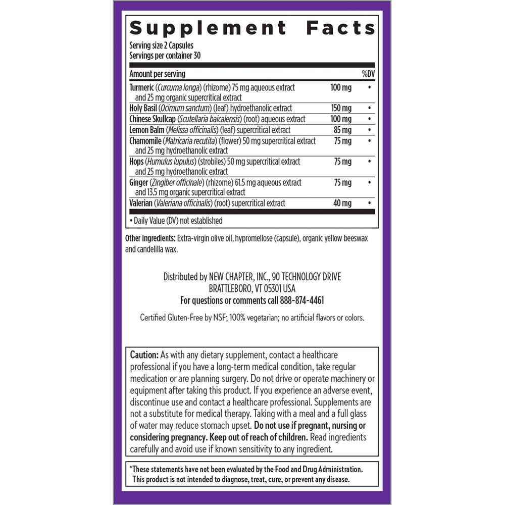 Turmeric Force Nighttime Supplement Facts Label