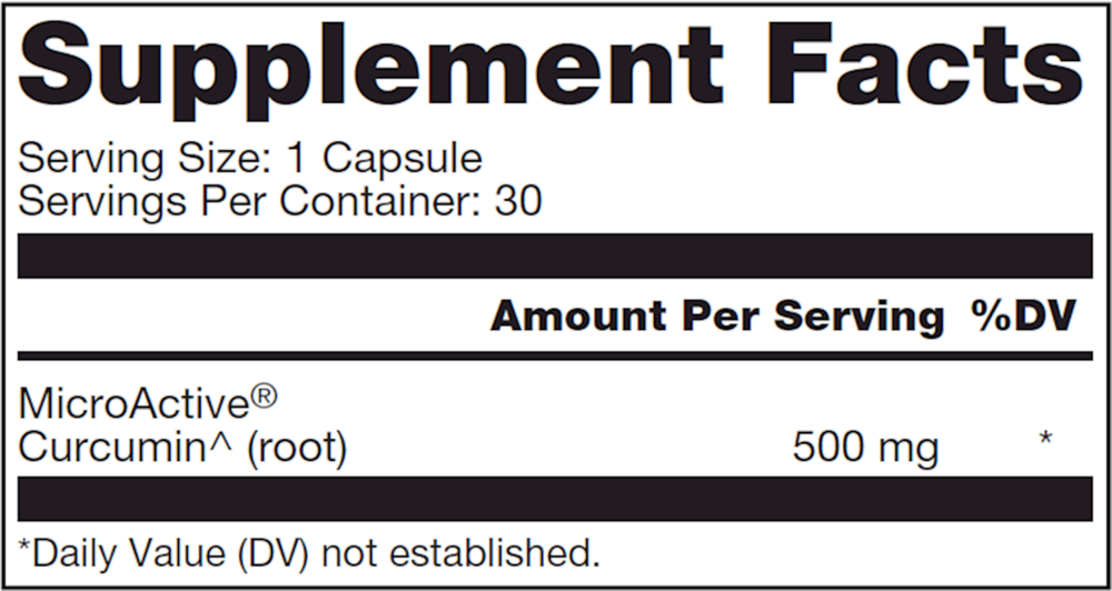 Curcumin Advanced Supplement Facts Label