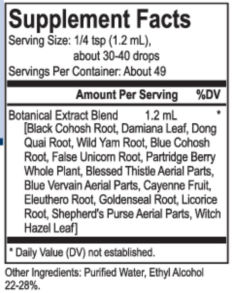 Core Cohosh Blend Supplement Facts Label