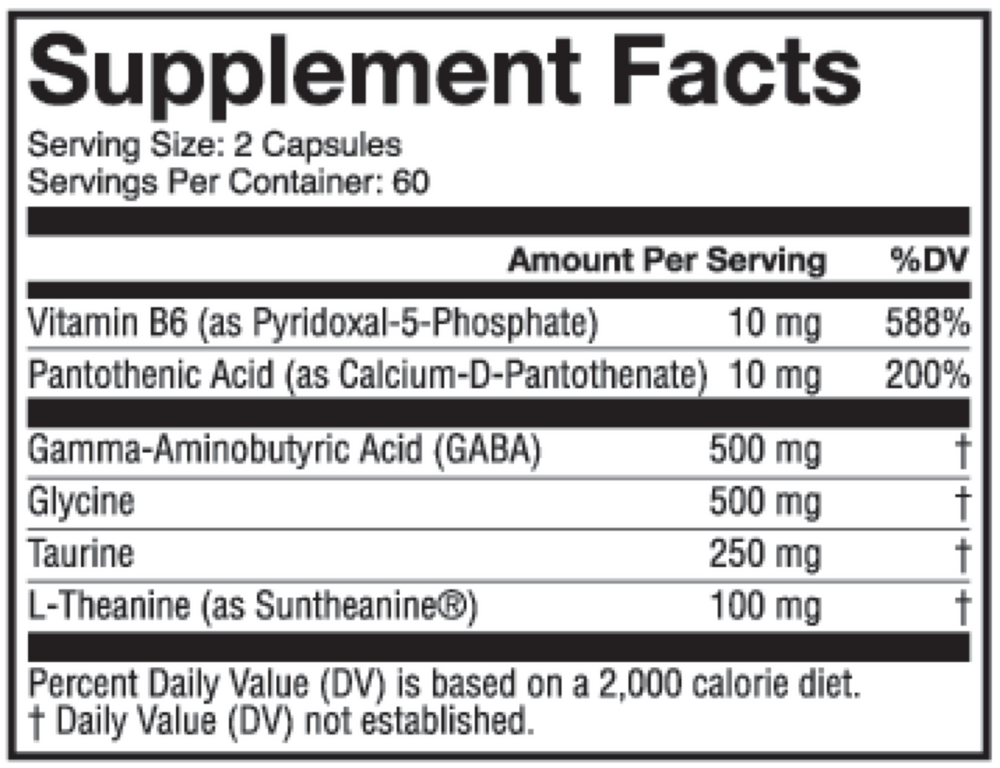 Calm Day Supplement Facts Label