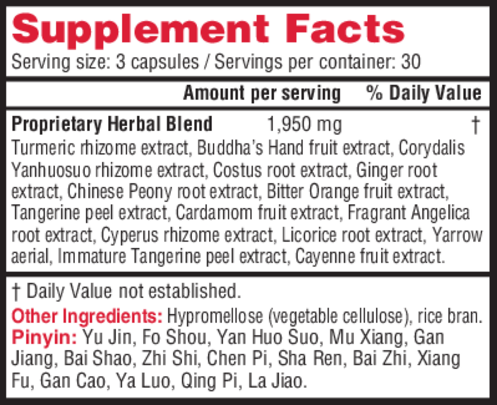 Shu Gan Supplement Facts Label