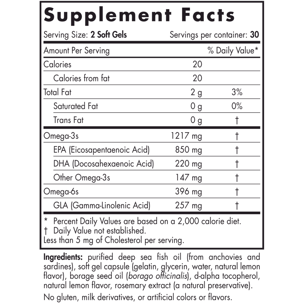 ProEPA with Concentrated GLA 60 Soft Gels Lemon Supplement Facts Label