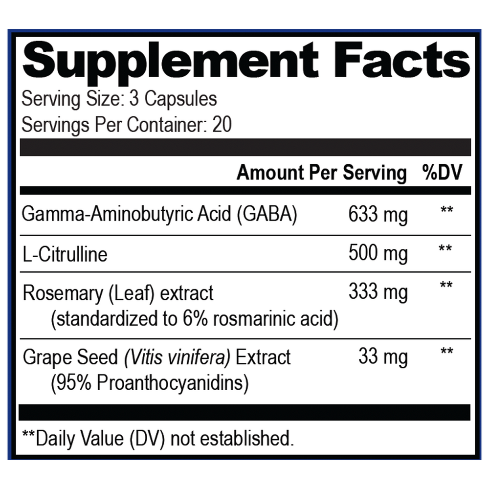 Gaba Brain Food Supplement Facts Label