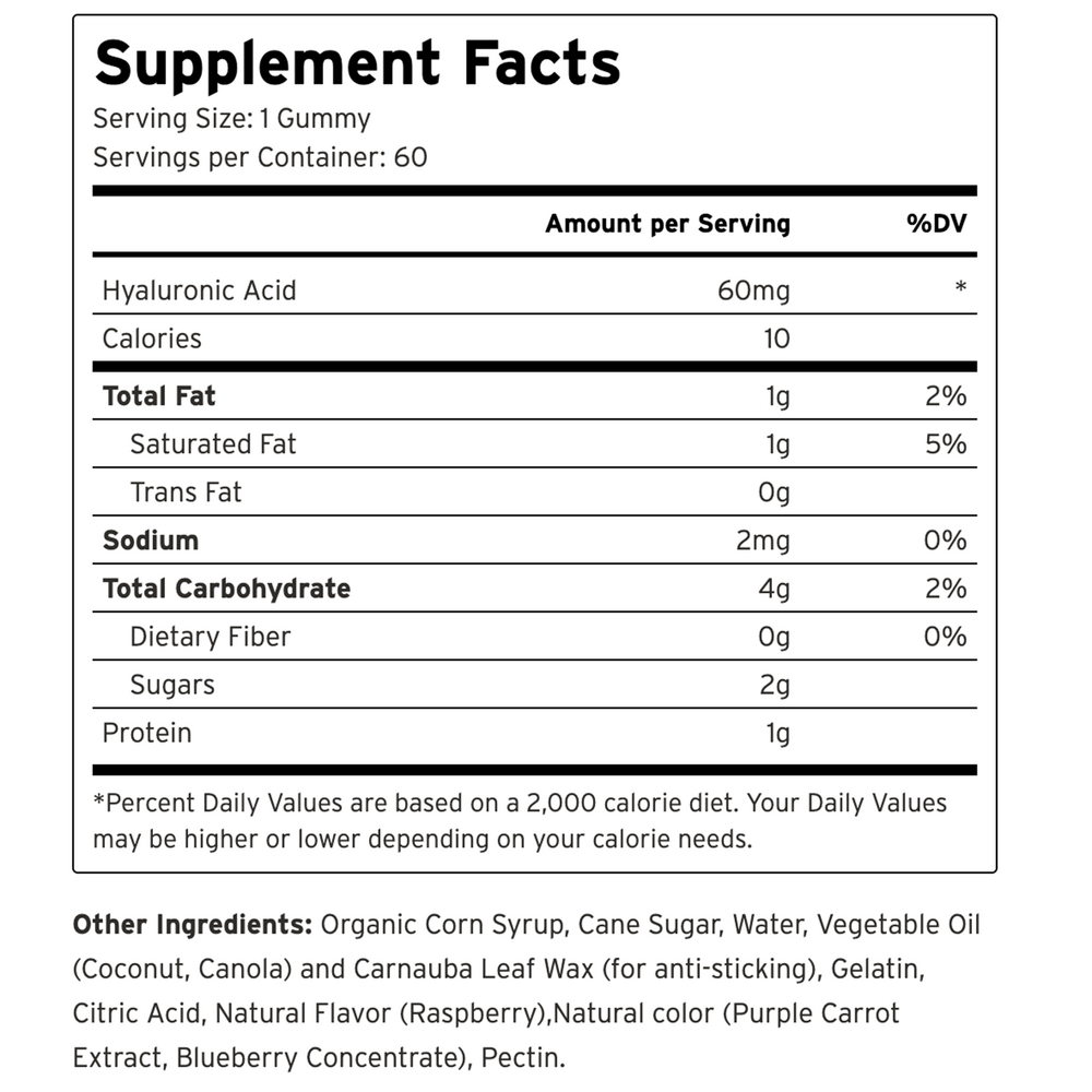 HA Gummy Supplement Facts Label