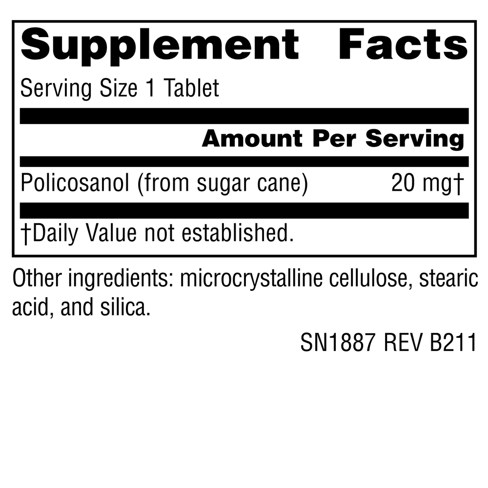 Policosanol 20 mg Supplement Facts Label