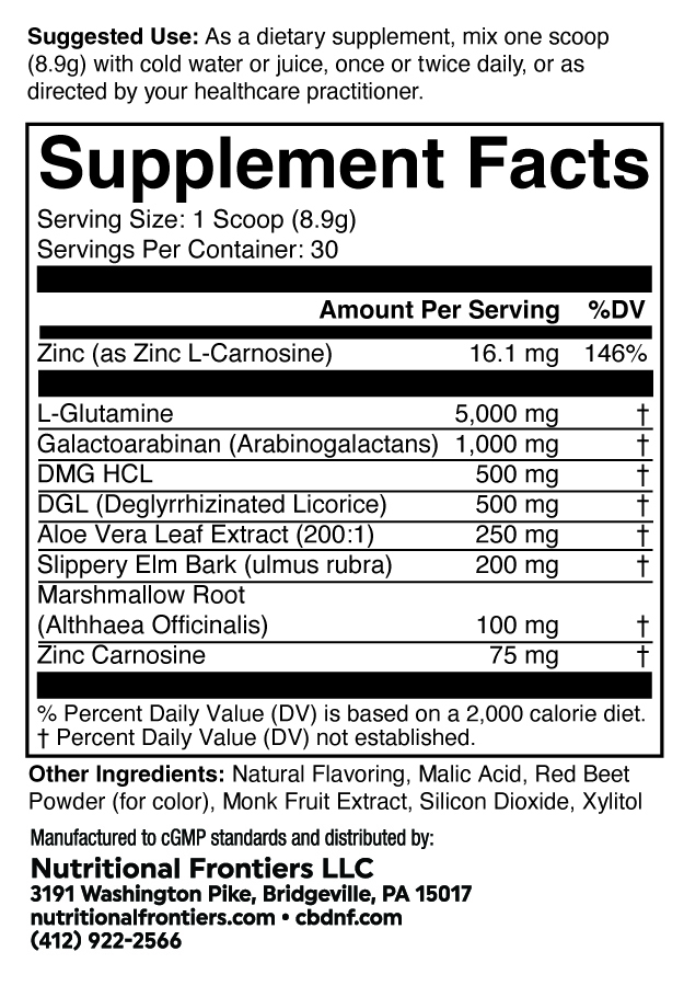 GI Complete Powder (Raspberry) Supplement Facts Label