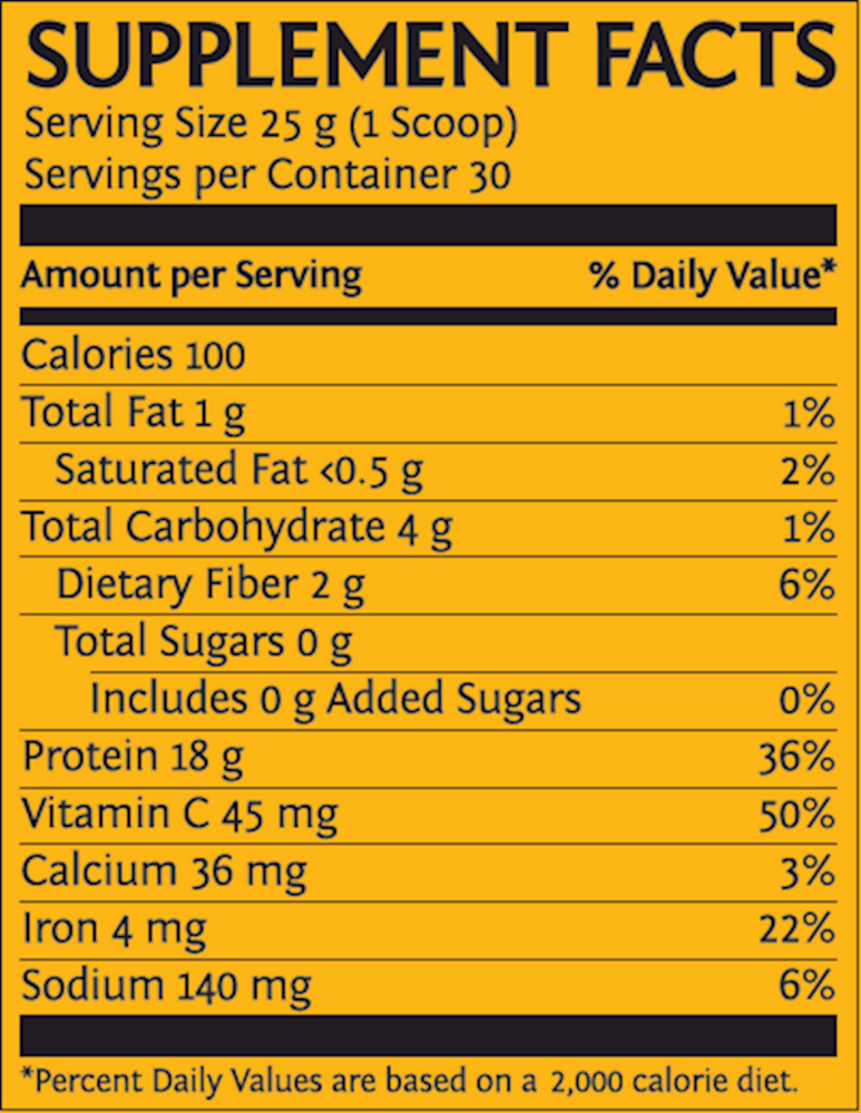Classic Plus Vanilla Supplement Facts Label