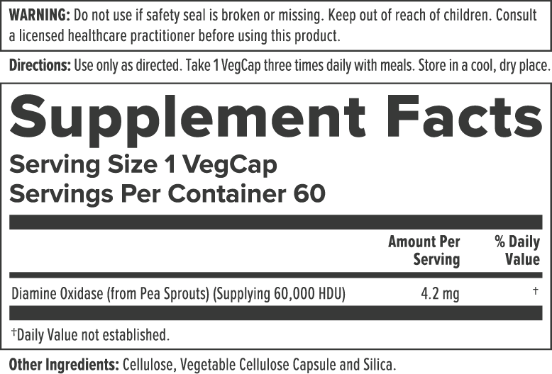 DAO Enzyme Supplement Facts Label