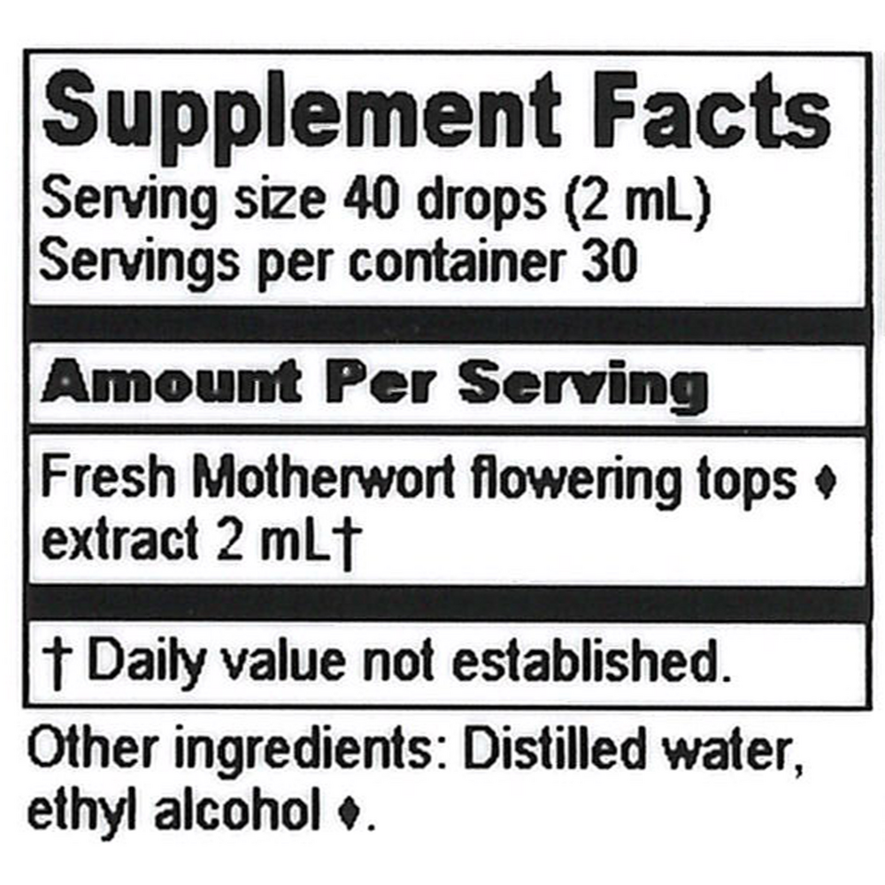 Motherwort Extract Supplement Facts Label