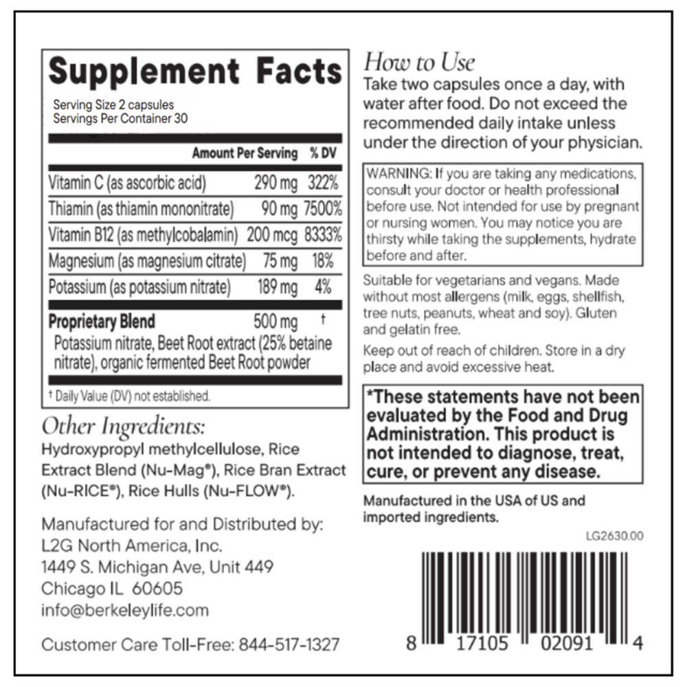 Nitric Oxide Foundation Supplement Facts Label
