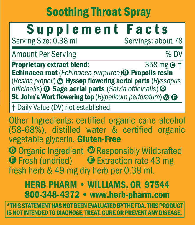 Soothing Throat Spray Supplement Facts Label