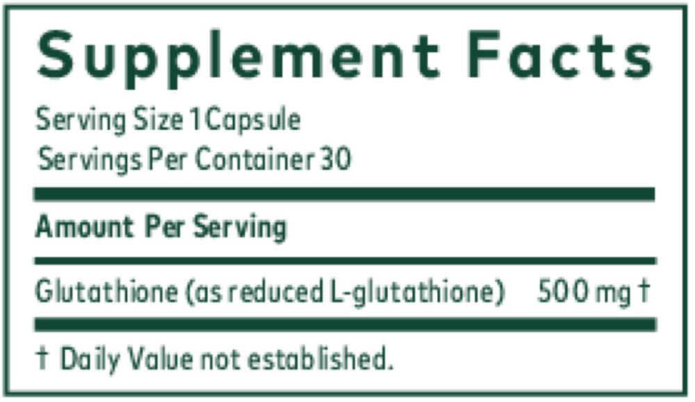 Glutathione 500 Supplement Facts Label