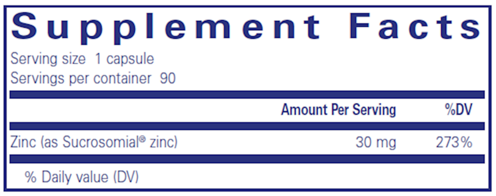 UltraZin Zinc 90's Supplement Facts Label
