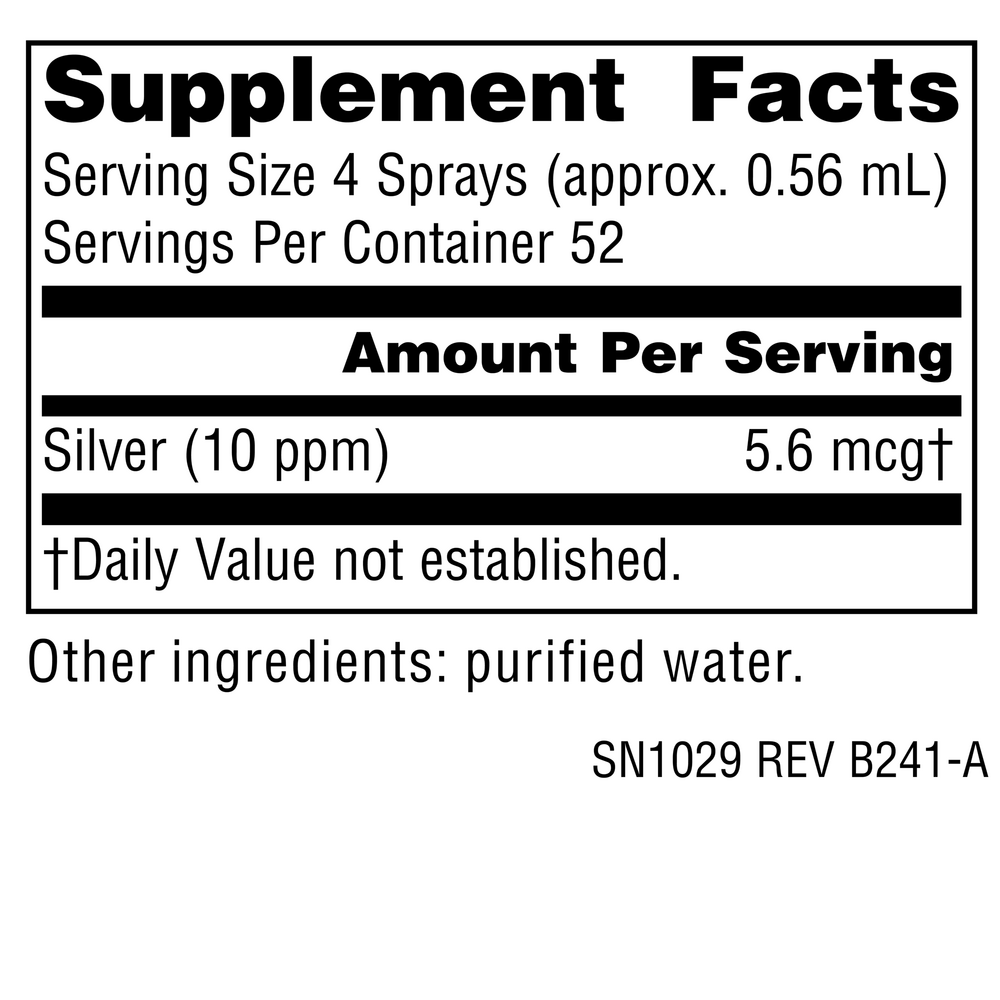 Wellness Coll Silver Nasal Spray Supplement Facts Label