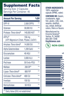 Intolerance Complex 90 Capsules Supplement Facts Label