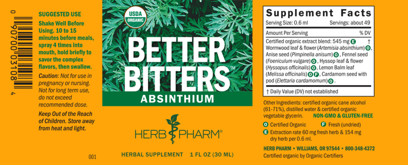 Absinthium - Better Bitters label Herb Pharm